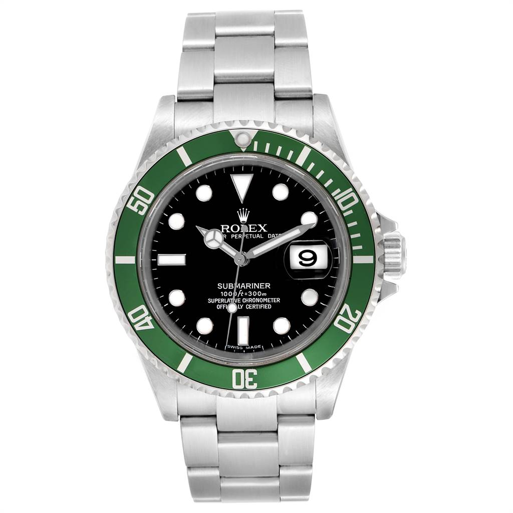 This Rolex Submariner 16610LV Men
s Stainless Steel Black Dial 16610LV Men
s Stainless Steel Black Dial model is shown from a front angle, highlighting the bezel, dial, crown, and bracelet.