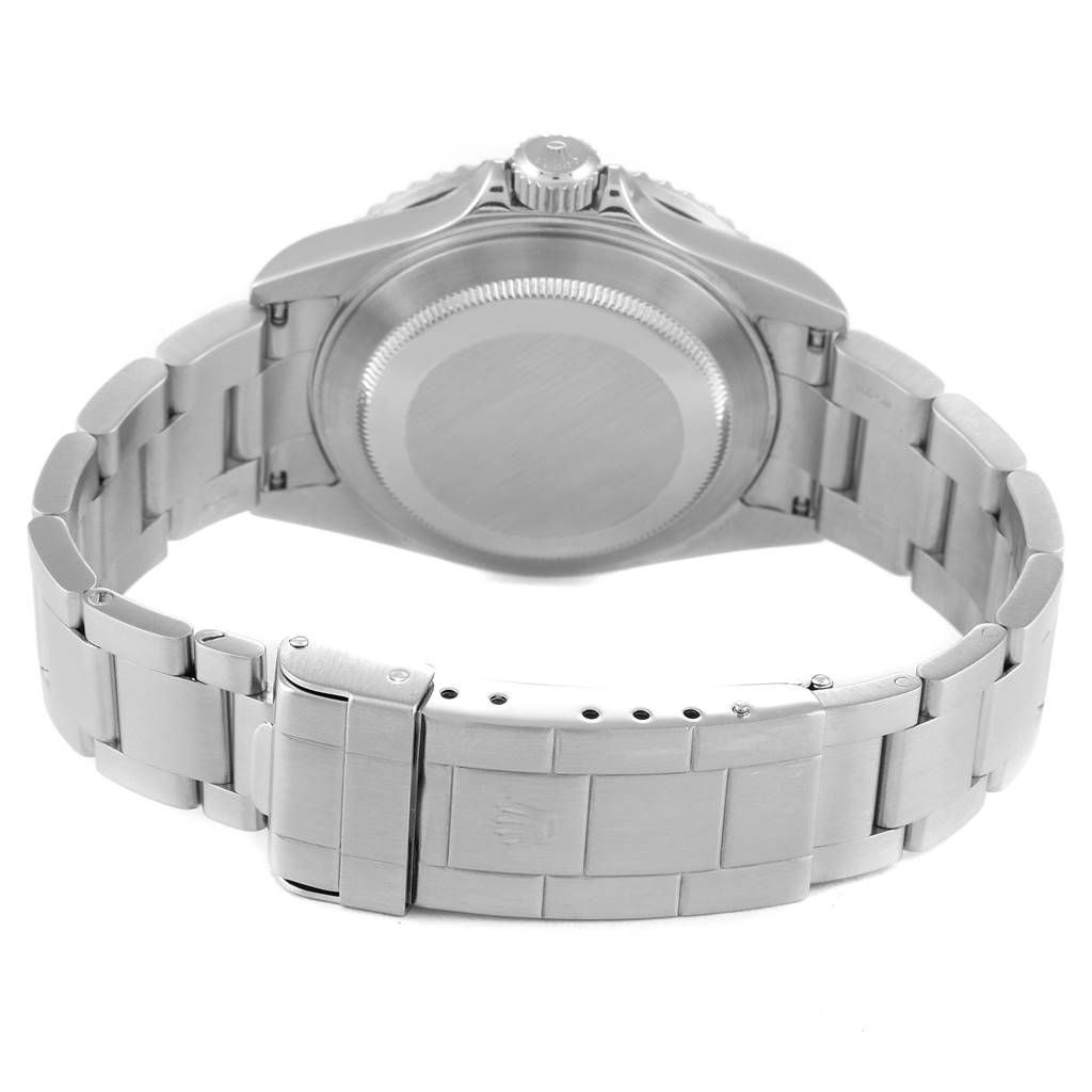 The image shows the back case and bracelet of a Rolex Submariner 16610 Men
s Stainless Steel Black Dial 16610 Men
s Stainless Steel Black Dial watch from a rear angle.