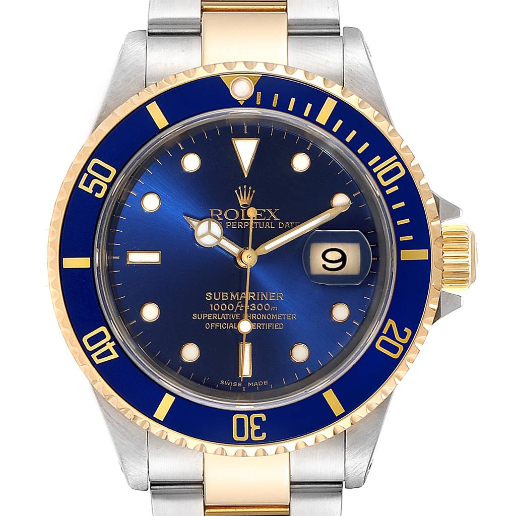 Rolex Submariner Blue Dial Bezel Steel Yellow Gold Mens Watch 16613 ...