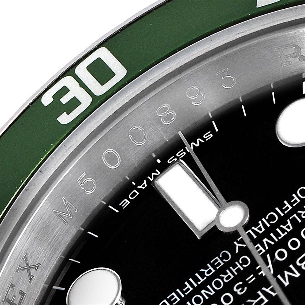 The image shows a close-up of the bezel, dial, and part of the minute hand of a Rolex Submariner 16610LV Men's Stainless Steel Black Dial 16610LV Men's Stainless Steel Black Dial watch.