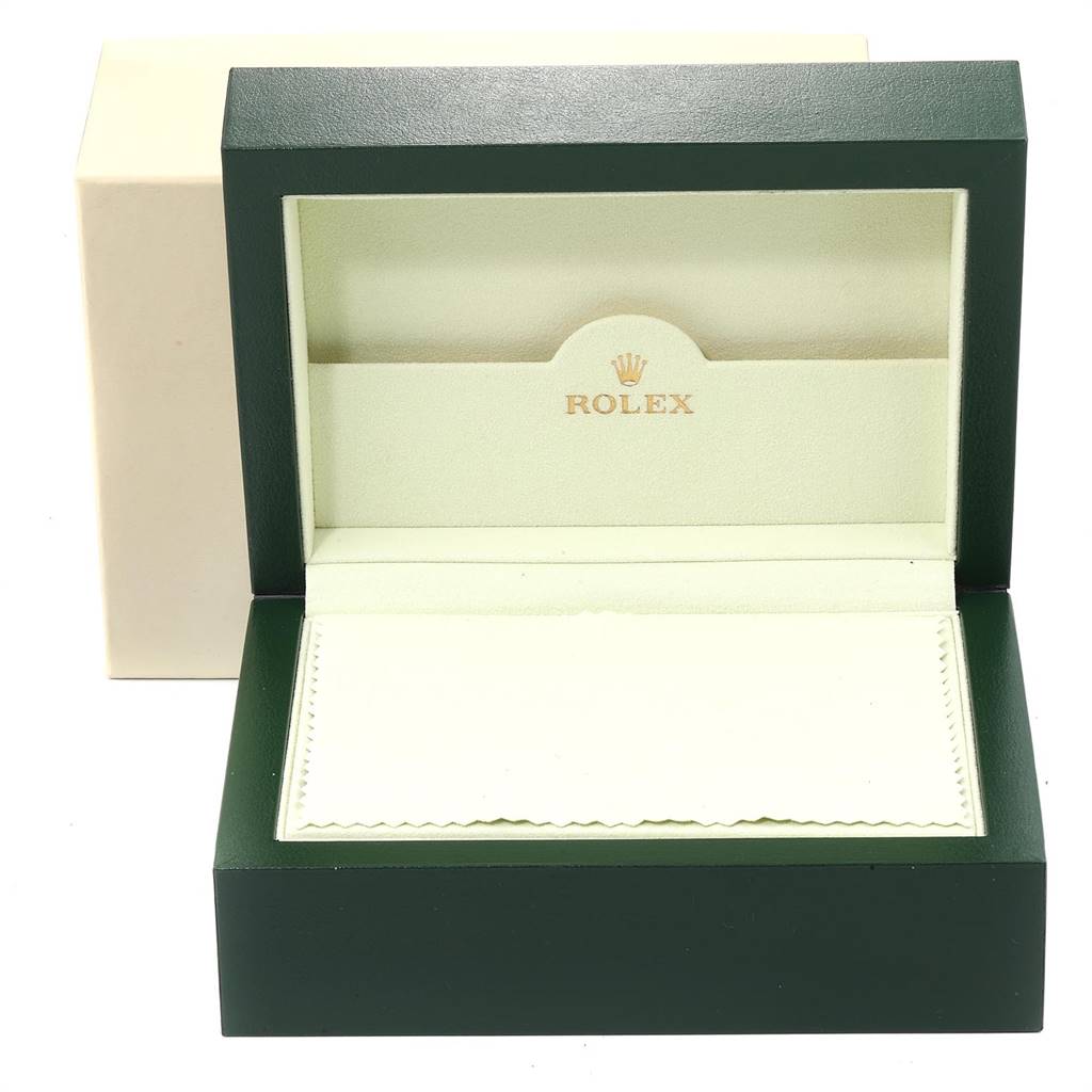 The image shows an open green and beige box for the Rolex Submariner 16610LV Men's Stainless Steel Black Dial 16610LV Men's Stainless Steel Black Dial model, viewed from the front.