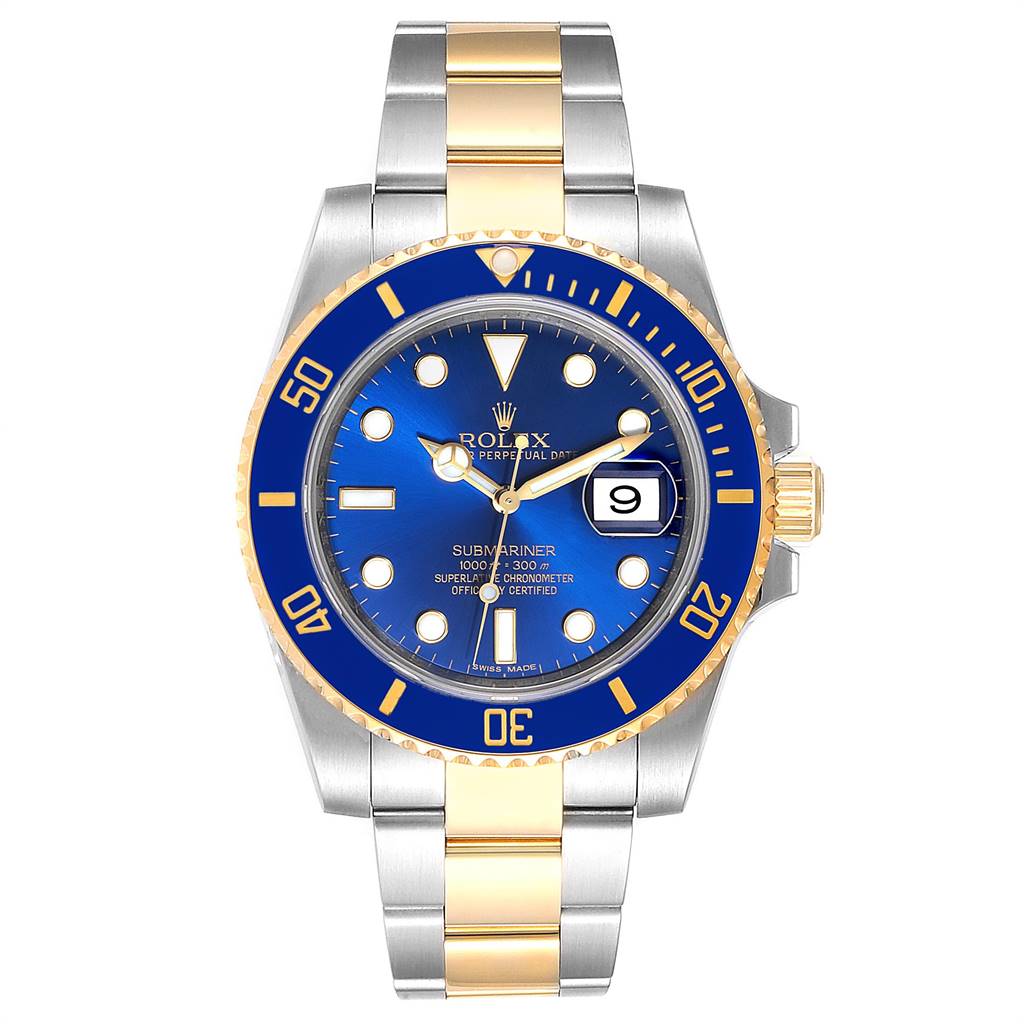 Rolex Submariner Blue Dial Steel Yellow Gold Mens Watch 116613 Box Card ...