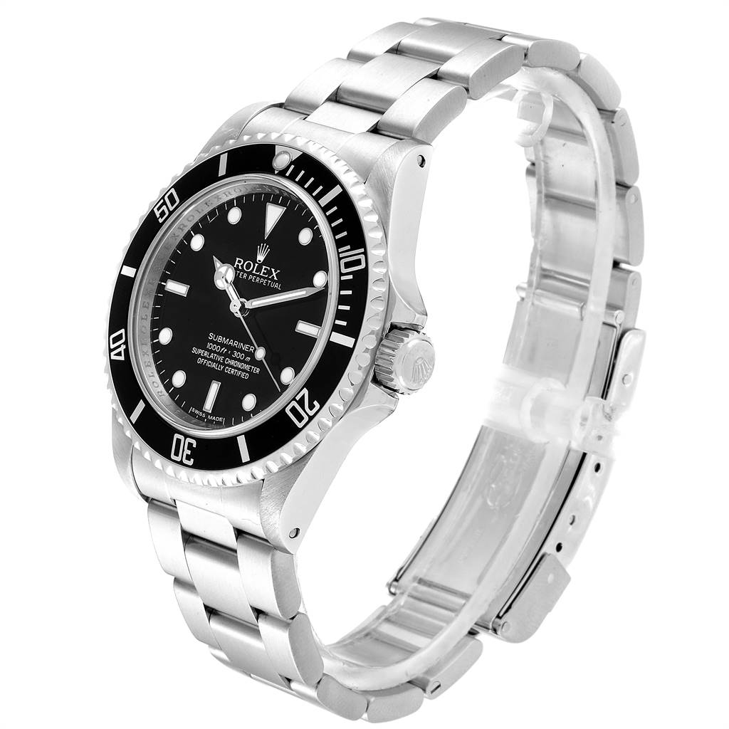 This Rolex Submariner 14060M Men
s Stainless Steel Black Dial 14060M Men
s Stainless Steel Black Dial watch is shown at a slight angle, displaying the face, bezel, case, bracelet, and crown.