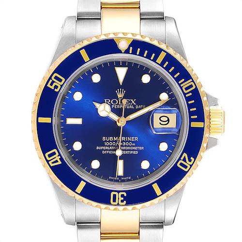 Photo of Rolex Submariner Blue Dial Steel Yellow Gold Mens Watch 16613 Box Papers