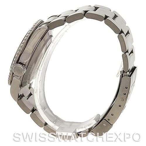 This image shows a side view of a Rolex Submariner 16610 Men's Stainless Steel Black Dial 16610 Men's Stainless Steel Black Dial, focusing on the bracelet, clasp, and partially the case and crown.