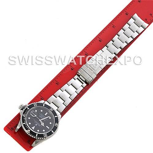 This is a top-view photo of the Rolex Submariner 16610 Men's Stainless Steel Black Dial 16610 Men's Stainless Steel Black Dial, showing the entire watch, including the face, bezel, and metal bracelet.