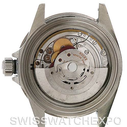 The image shows the internal mechanism and movement of a Rolex Submariner 16610 Men's Stainless Steel Black Dial 16610 Men's Stainless Steel Black Dial watch from the back view, with the case back removed.