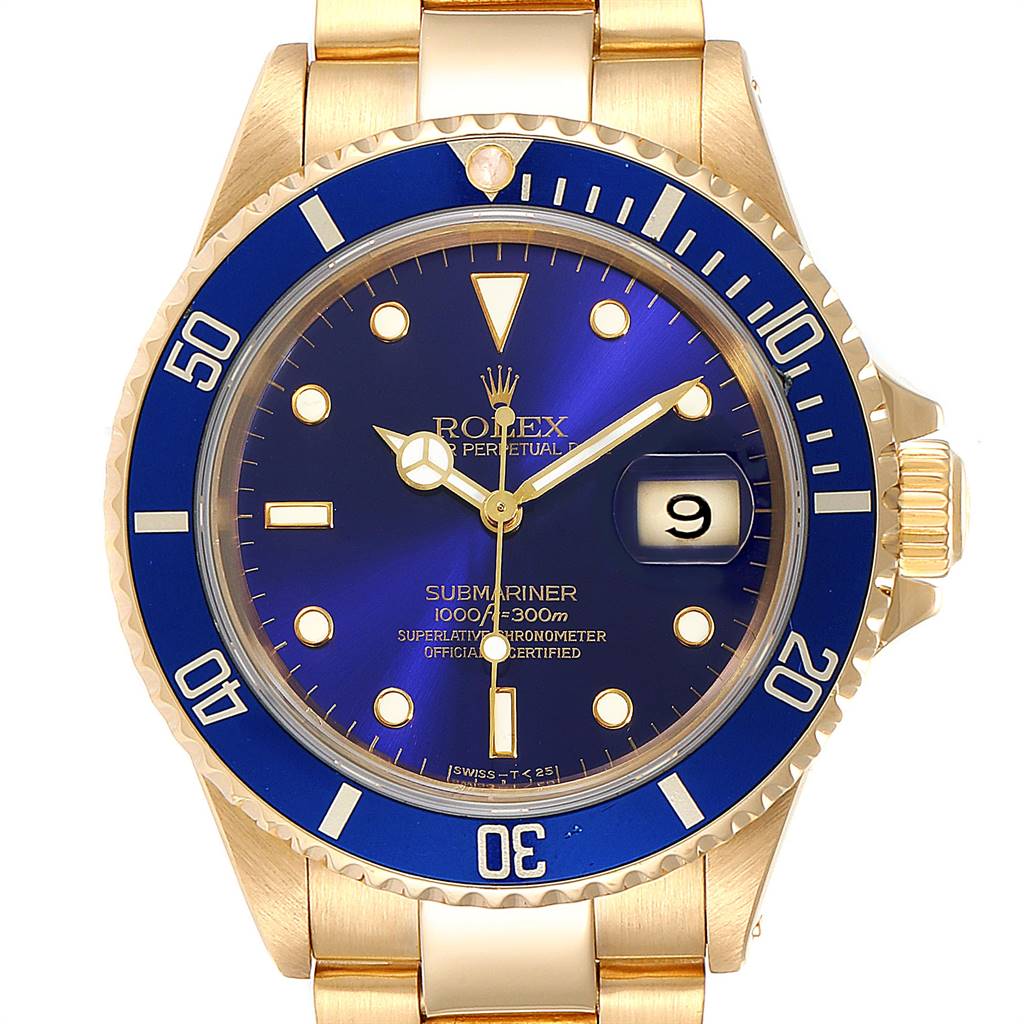 Rolex Submariner Yellow Gold Purple Dial 40mm Mens Watch 16618 ...