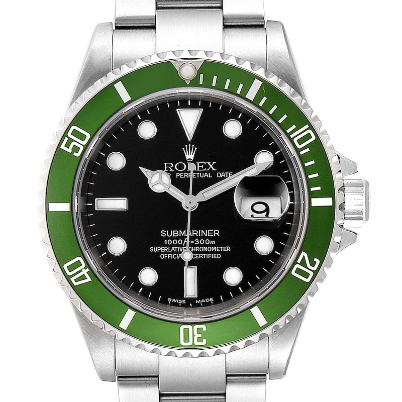Rolex Submariner 50th Anniversary Flat 4 Green Kermit Watch 16610LV Box Papers SwissWatchExpo
