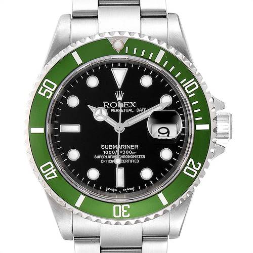 Photo of Rolex Submariner 50th Anniversary Flat 4 Green Kermit Watch 16610LV Box Papers