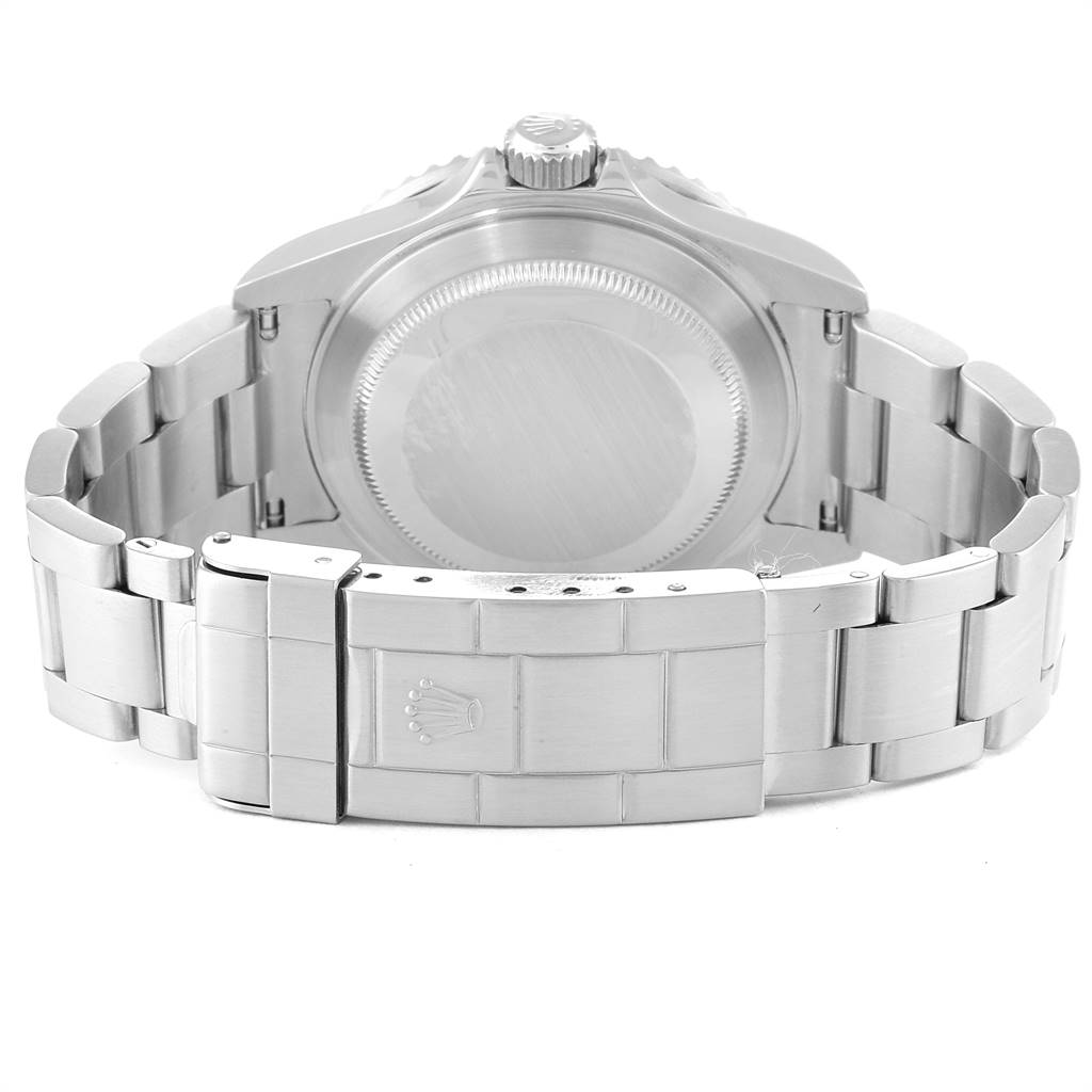 The image shows the back case and bracelet clasp of a Rolex Submariner 16610 Men
s Stainless Steel Black Dial 16610 Men
s Stainless Steel Black Dial watch from a rear angle.