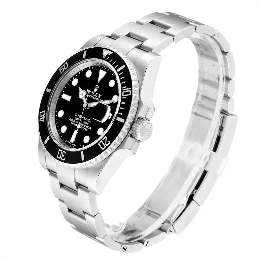 This image shows a side/front angle of the Rolex Submariner 116610 Men
s Stainless Steel Black Dial 116610 Men
s Stainless Steel Black Dial watch, highlighting its bezel, dial, and bracelet.