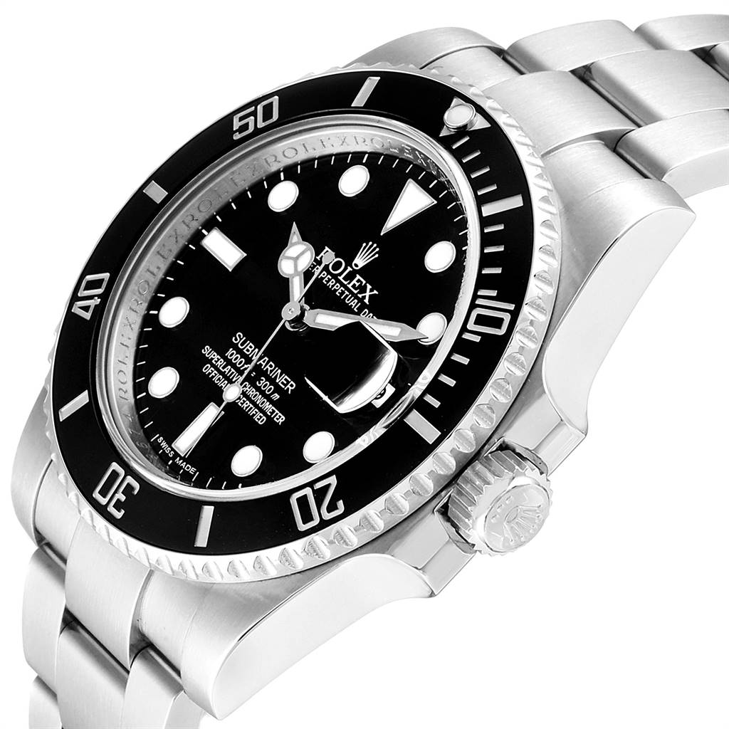 The image shows a close-up, angled view of a Rolex Submariner 116610 Men
s Stainless Steel Black Dial 116610 Men
s Stainless Steel Black Dial watch, highlighting its bezel, dial, and part of the bracelet.