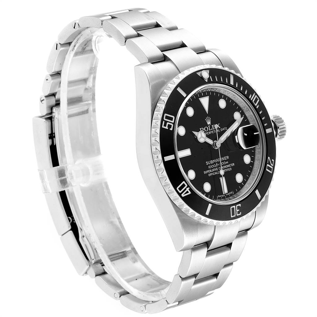 The image shows a side angled view of the Rolex Submariner 116610 Men
s Stainless Steel Black Dial 116610 Men
s Stainless Steel Black Dial watch, displaying the bracelet, case, bezel, and dial.