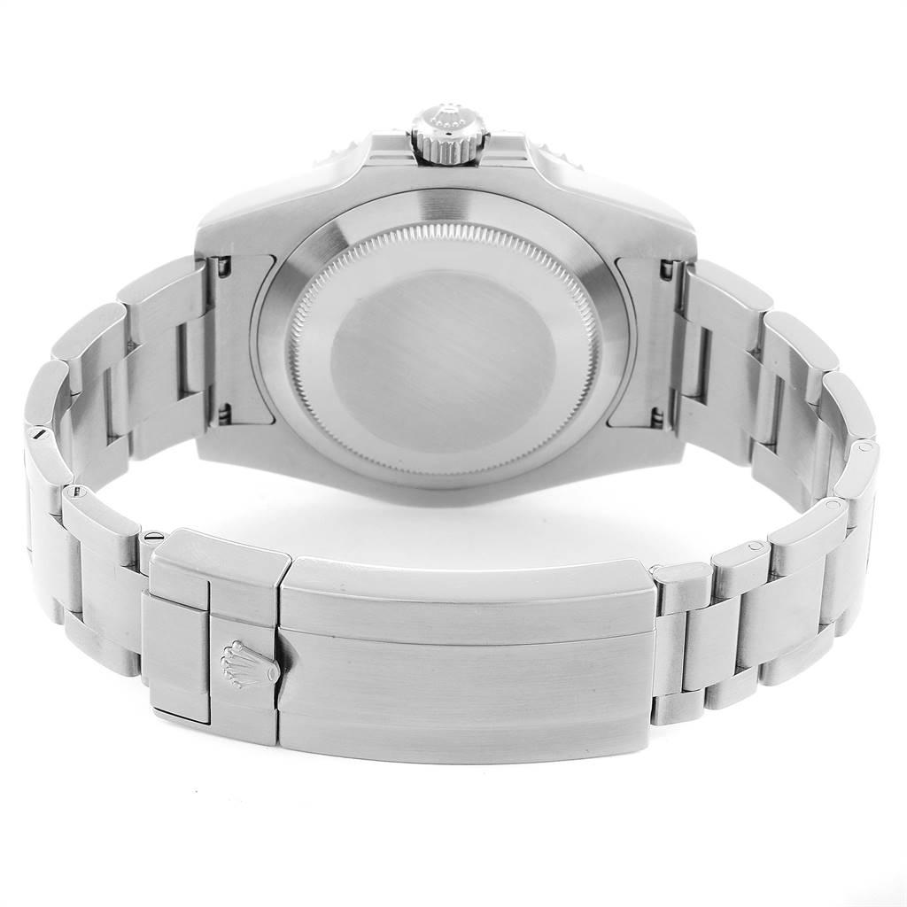 The image shows the back case and bracelet clasp of a Rolex Submariner 116610 Men
s Stainless Steel Black Dial 116610 Men
s Stainless Steel Black Dial watch from an angle behind the watch.