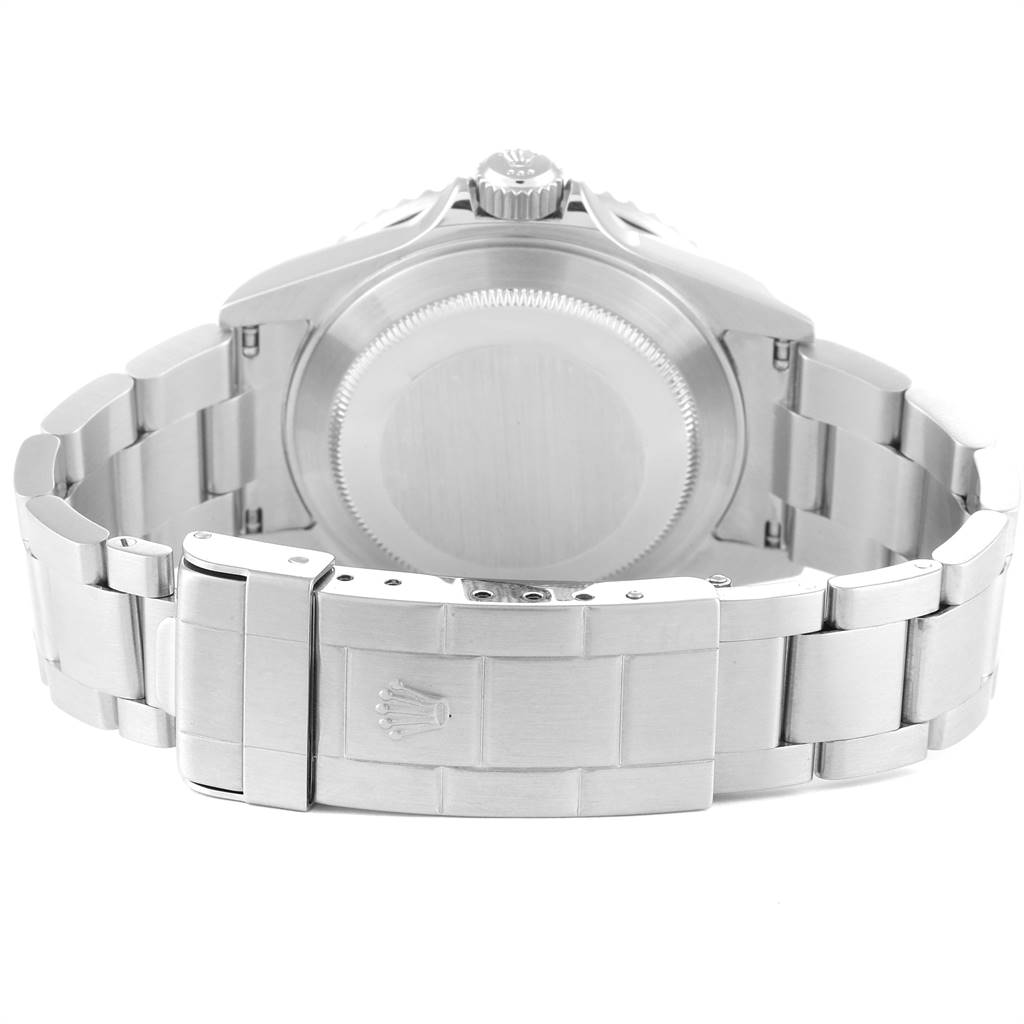 The image shows the back view of a Rolex Submariner 16610 Men
s Stainless Steel Black Dial 16610 Men
s Stainless Steel Black Dial, highlighting the case back and bracelet clasp.