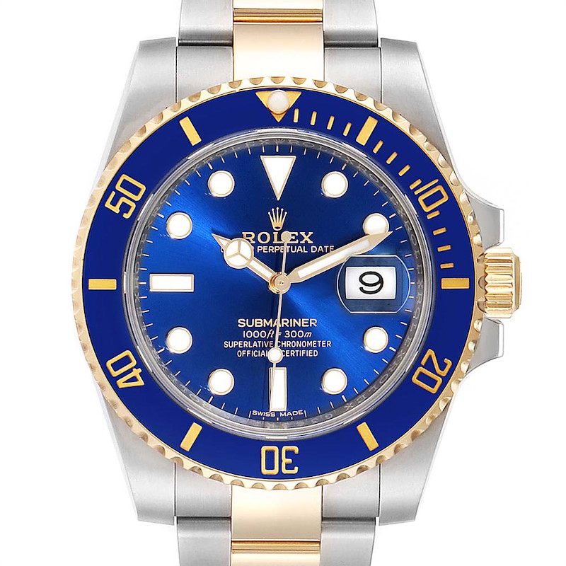 Rolex Submariner Blue Dial Steel Yellow Gold Mens Watch 116613 Box Card SwissWatchExpo