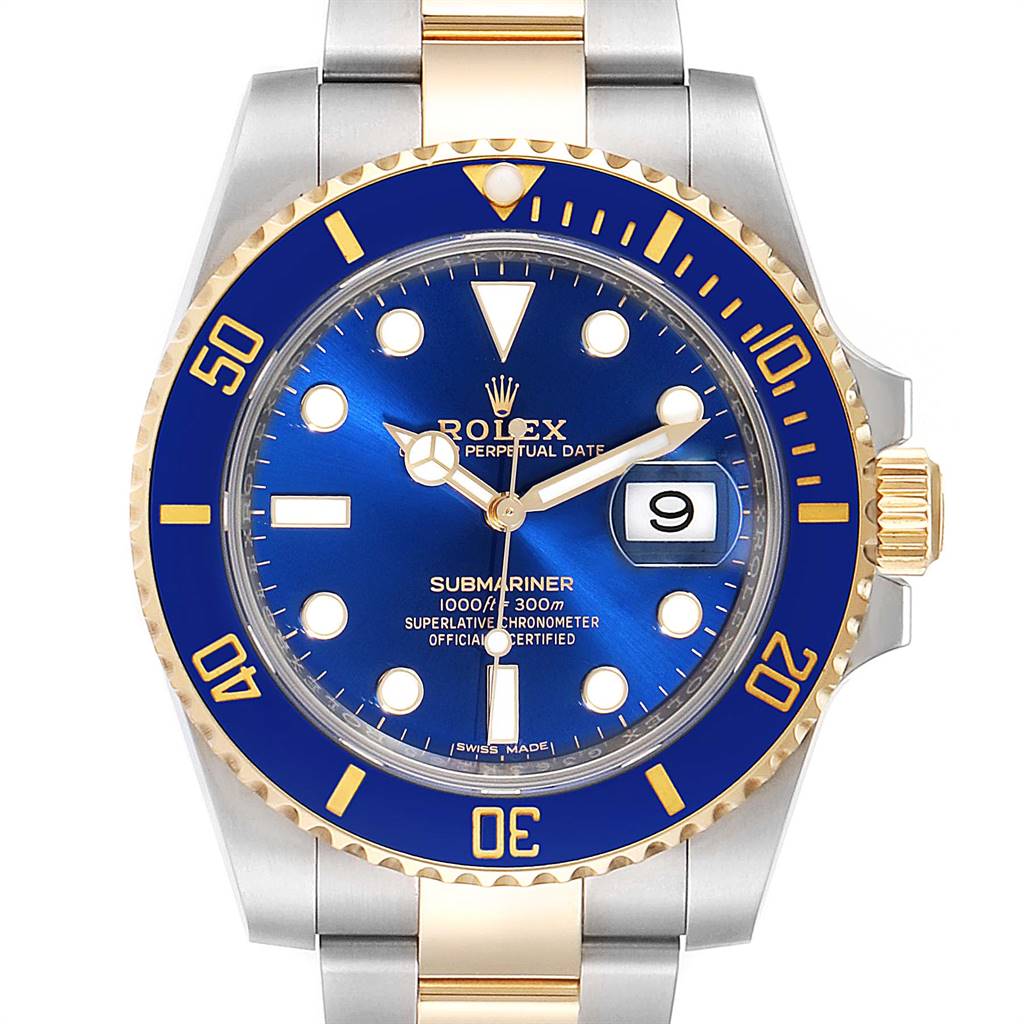 Rolex Submariner Blue Dial Steel Yellow Gold Mens Watch 116613 Box Card ...
