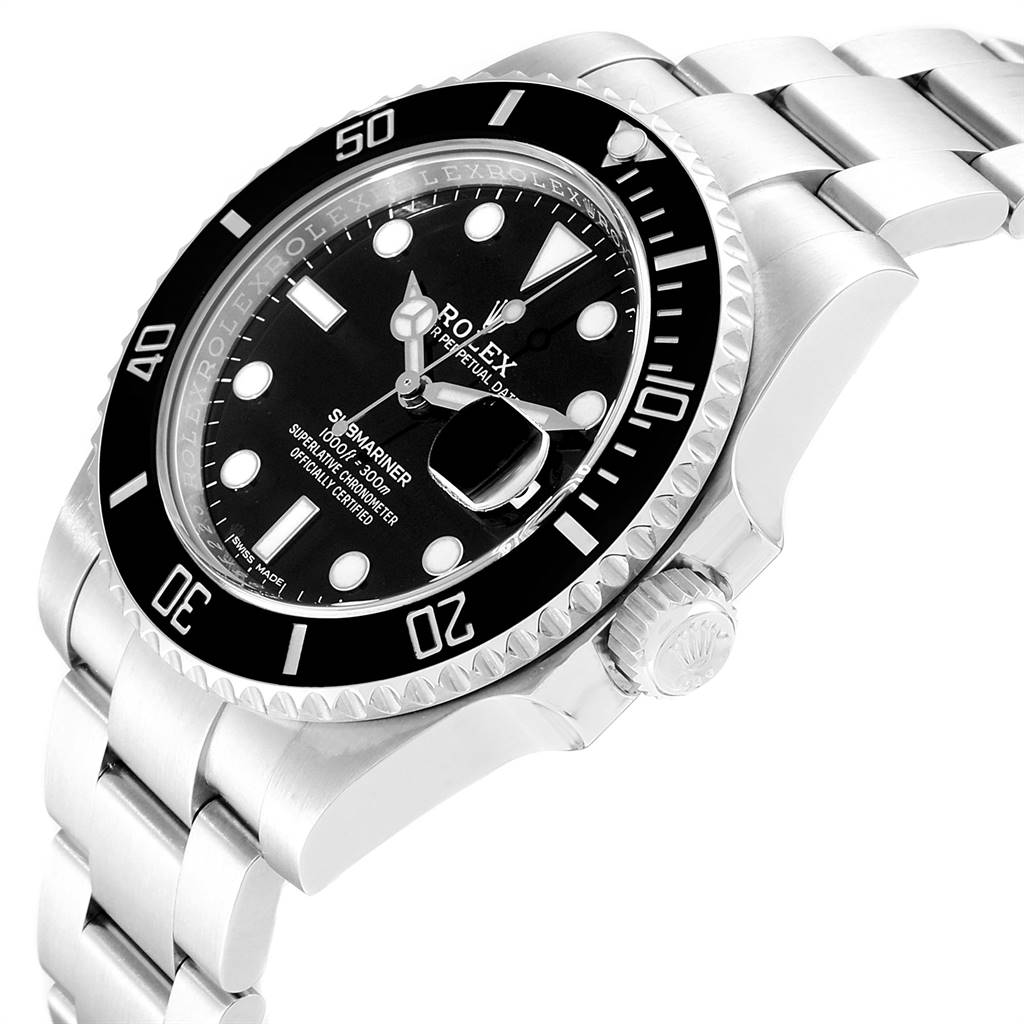 The image shows a side and angled view of a Rolex Submariner 116610 Men
s Stainless Steel Black Dial 116610 Men
s Stainless Steel Black Dial watch, highlighting the bezel, dial, crown, and part of the bracelet.