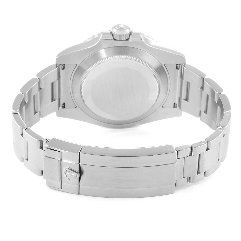 This image shows the back view, clasp, and stainless steel bracelet of a Rolex Submariner 116610LV Men
s Stainless Steel Green Dial 116610LV Men
s Stainless Steel Green Dial watch.