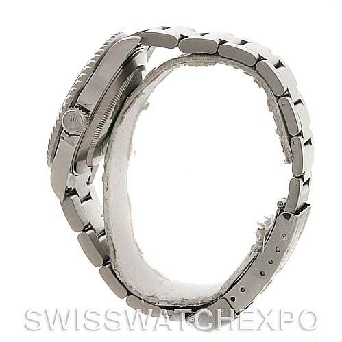 This image shows a side view of the Rolex Submariner 16610 Men's Stainless Steel Black Dial 16610 Men's Stainless Steel Black Dial, highlighting its case, crown, and bracelet.