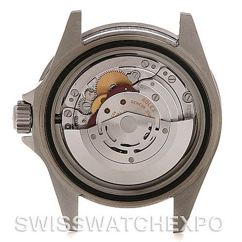 This image shows the back view of the Rolex Submariner 16610 Men's Stainless Steel Black Dial 16610 Men's Stainless Steel Black Dial model, highlighting its internal mechanical movement.