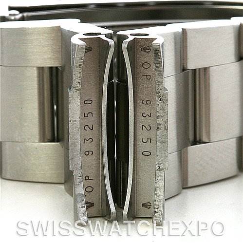 The image shows the reverse side of the metal bracelet of a Rolex Submariner 16610 Men's Stainless Steel Black Dial 16610 Men's Stainless Steel Black Dial watch, focusing on the links and engravings.