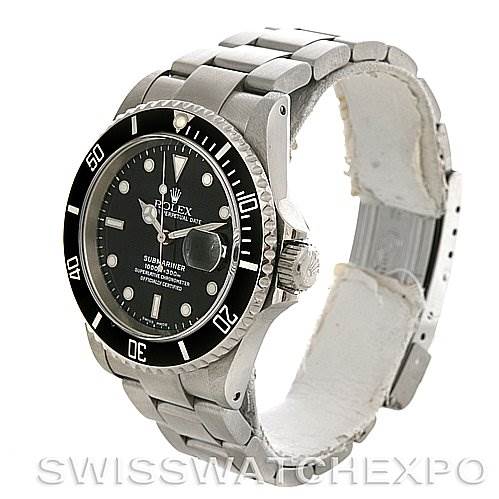 The image shows a Rolex Submariner 16610 Men's Stainless Steel Black Dial 16610 Men's Stainless Steel Black Dial watch at a three-quarter angle, displaying the face, bezel, crown, and bracelet.