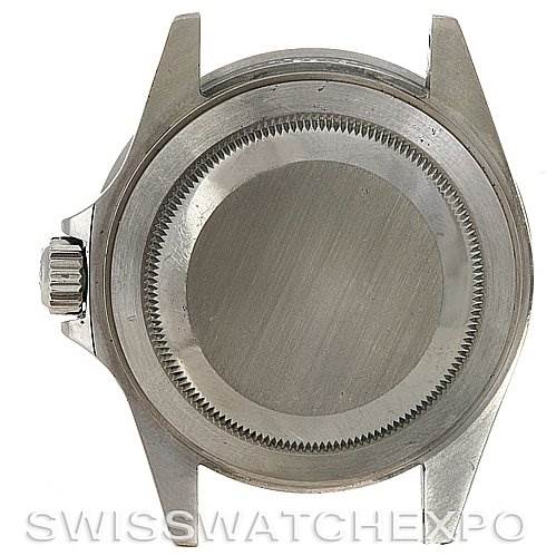 This image shows a top view of the case back and lugs of a Rolex Submariner 16610 Men's Stainless Steel Black Dial 16610 Men's Stainless Steel Black Dial watch.