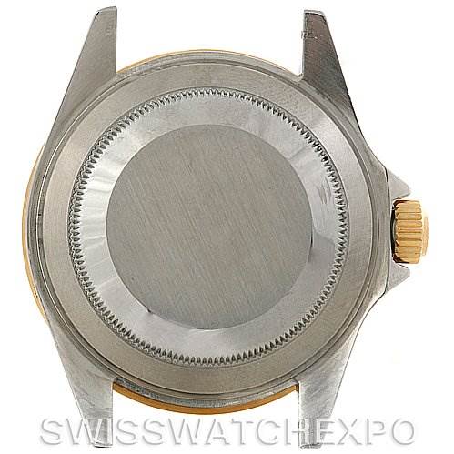 The image shows the case back and crown of the Rolex Submariner 16613 Men's Yellow Gold Blue Dial 16613 Men's Yellow Gold Blue Dial watch from a rear angle.