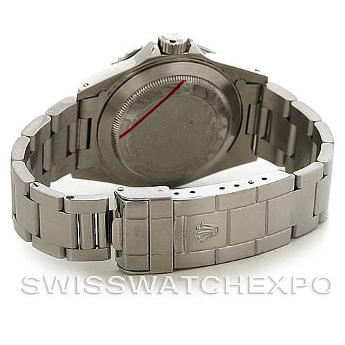 The image shows the back and bracelet of a Rolex Submariner 14060M Men
s Stainless Steel Black Dial 14060M Men
s Stainless Steel Black Dial watch from a slightly elevated angle.