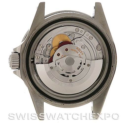 This image shows the back of a Rolex Submariner 14060M Men
s Stainless Steel Black Dial 14060M Men
s Stainless Steel Black Dial, revealing its internal mechanical components.