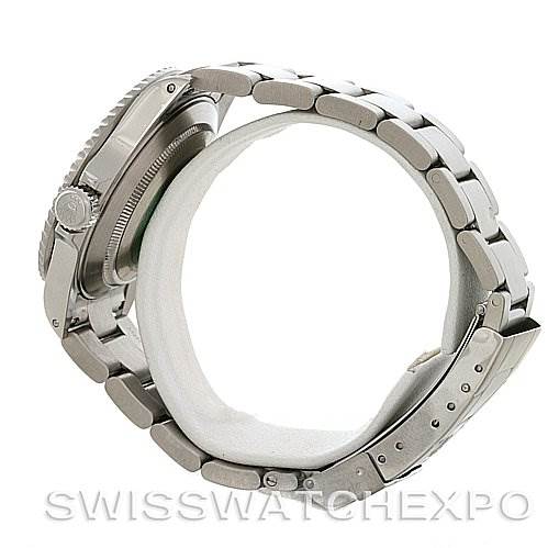 The image shows a side view of the Rolex Submariner 16610 Men's Stainless Steel Black Dial 16610 Men's Stainless Steel Black Dial, focusing on the bezel, crown, and full bracelet.