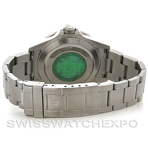 This image shows the back view of a Rolex Submariner 16610 Men
s Stainless Steel Black Dial 16610 Men
s Stainless Steel Black Dial watch, highlighting its stainless steel bracelet and case back.