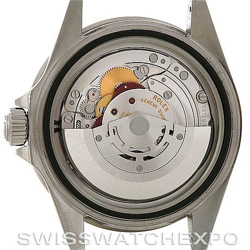This image shows the movement and internal mechanics of the Rolex Submariner 16610 Men
s Stainless Steel Black Dial 16610 Men
s Stainless Steel Black Dial watch viewed from the back.