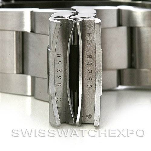 This image shows a close-up of the clasp mechanism of a Rolex Submariner 16610 Men
s Stainless Steel Black Dial 16610 Men
s Stainless Steel Black Dial watch bracelet with the model number 93250.