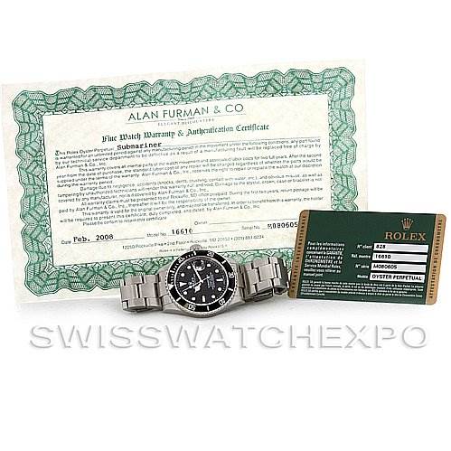 The image shows a Rolex Submariner 16610 Men
s Stainless Steel Black Dial 16610 Men
s Stainless Steel Black Dial watch alongside its warranty and Best Quality
ation certificate, and a Rolex Oyster Perpetual card.