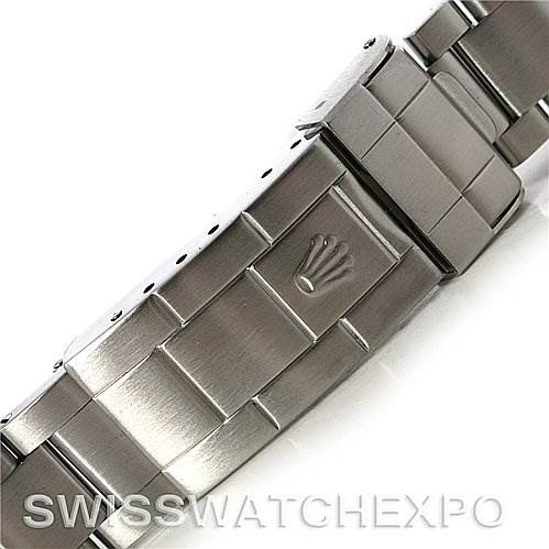 This image shows a close-up angle of the metal bracelet and clasp of a Rolex Submariner 16610 Men
s Stainless Steel Black Dial 16610 Men
s Stainless Steel Black Dial watch.