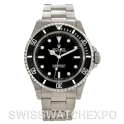 The image shows a front view of a Rolex Submariner 14060M Men's Stainless Steel Black Dial 14060M Men's Stainless Steel Black Dial watch, featuring the dial, bezel, and bracelet.