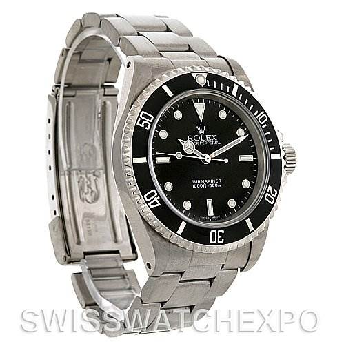 The image shows a Rolex Submariner 14060M Men's Stainless Steel Black Dial 14060M Men's Stainless Steel Black Dial watch angled from the front-left, displaying its dial, bezel, crown, and stainless steel bracelet.