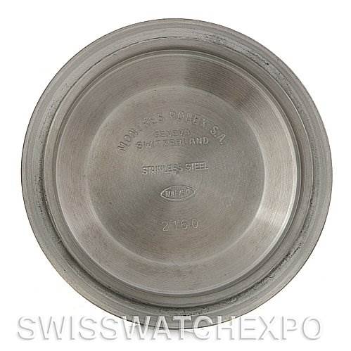 This image shows the stainless steel case back of a Rolex Submariner 14060M Men's Stainless Steel Black Dial 14060M Men's Stainless Steel Black Dial watch.