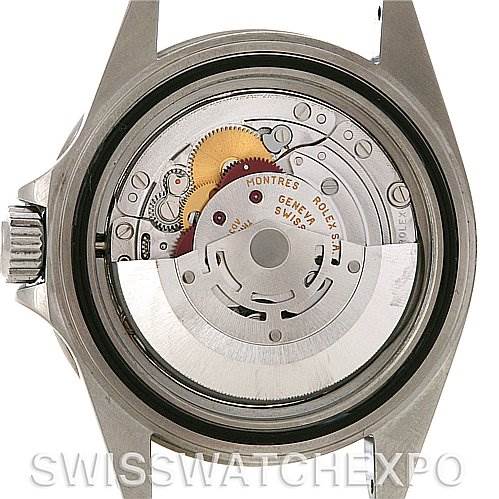 This image shows the back view of the Rolex Submariner 14060M Men's Stainless Steel Black Dial 14060M Men's Stainless Steel Black Dial, revealing its internal movement and components.