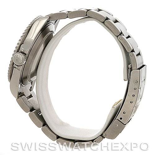 This image shows a side view of a Rolex Submariner 16610T Men's Stainless Steel Black Dial 16610T Men's Stainless Steel Black Dial, highlighting its bracelet, clasp, and side profile of the watch case.