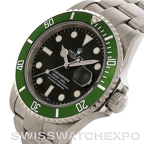The image shows a Rolex Submariner 16610T Men's Stainless Steel Black Dial 16610T Men's Stainless Steel Black Dial watch at a three-quarter angle emphasizing the face, bezel, crown, and part of the bracelet.