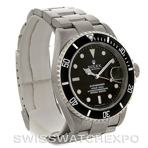 The Rolex Submariner 16610T Men's Stainless Steel Black Dial 16610T Men's Stainless Steel Black Dial watch is shown at a three-quarter angle displaying the face, bezel, and bracelet.
