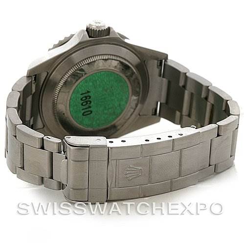 The image shows the back and bracelet of a Rolex Submariner 16610T Men's Stainless Steel Black Dial 16610T Men's Stainless Steel Black Dial watch, focusing on the caseback and clasp.