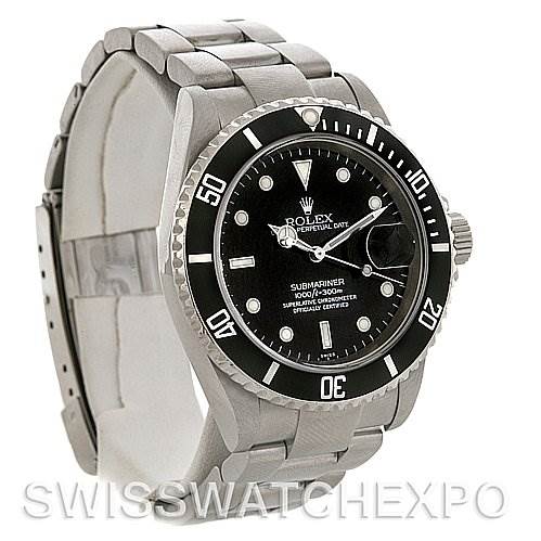 The image shows a Rolex Submariner 16610 Men's Stainless Steel Black Dial 16610 Men's Stainless Steel Black Dial watch at a front-left angle, displaying its face, bezel, and bracelet.
