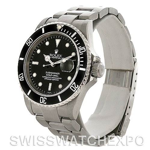 This image shows a Rolex Submariner 16610 Men's Stainless Steel Black Dial 16610 Men's Stainless Steel Black Dial watch at a three-quarter angle, displaying the dial, bezel, crown, and bracelet.