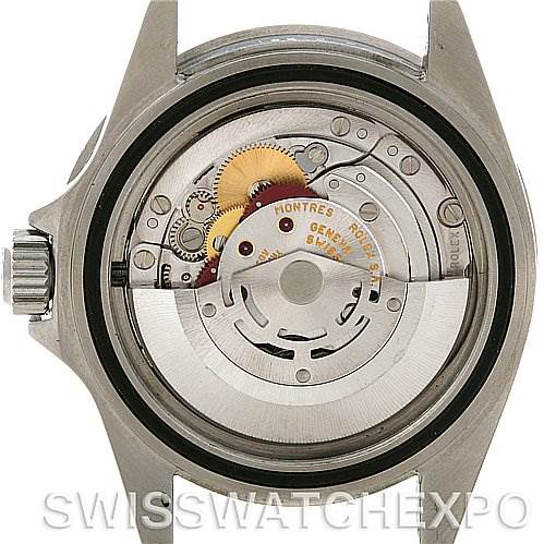 This image shows the movement of a Rolex Submariner 16610 Men's Stainless Steel Black Dial 16610 Men's Stainless Steel Black Dial watch with the case back removed.