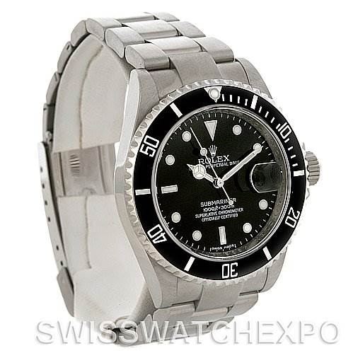 The image shows a Rolex Submariner 16610 Men's Stainless Steel Black Dial 16610 Men's Stainless Steel Black Dial watch at a three-quarter angle, highlighting the bezel, dial, bracelet, and crown.